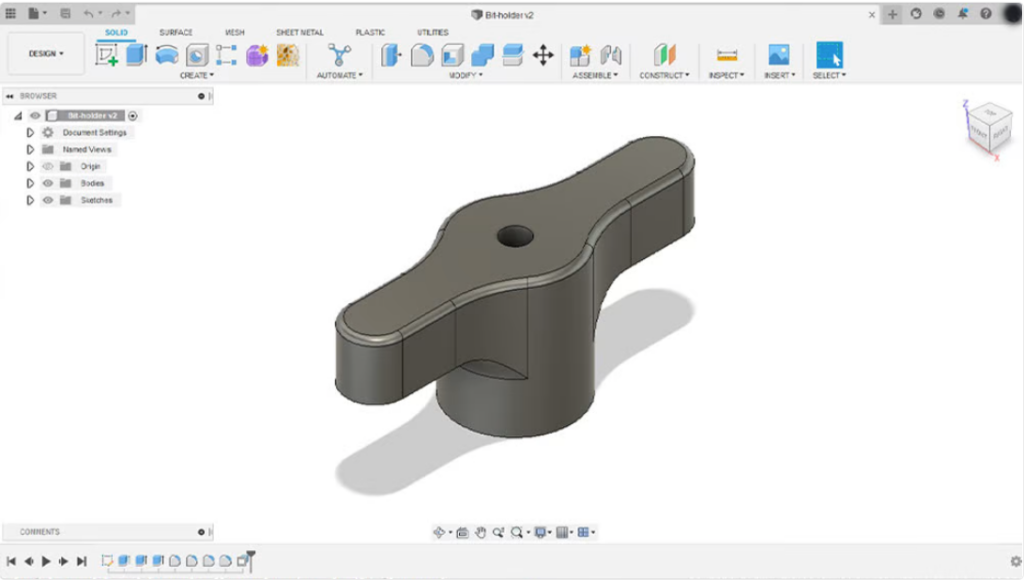 O layout básico do Fusion 360 é semelhante à maioria das ferramentas CAD (Fonte: Lucas Carolo via All3DP).