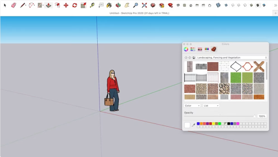 A Interface do Usuário (IU) organizada e limpa do SketchUp favorece a simplicidade (Fonte: Lucas Carolo via All3DP)