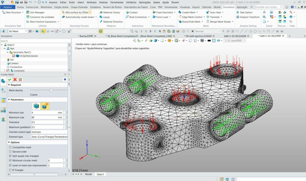 Interface CAE gerando malhas - ZWSoft