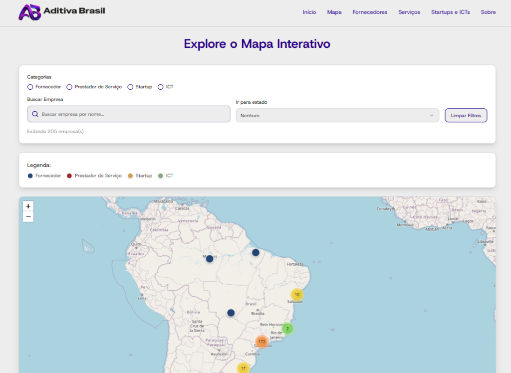 Mapa na plataforma Aditiva Brasil.